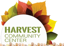 Harvest Community Center logo with autumn leaves and helping hands